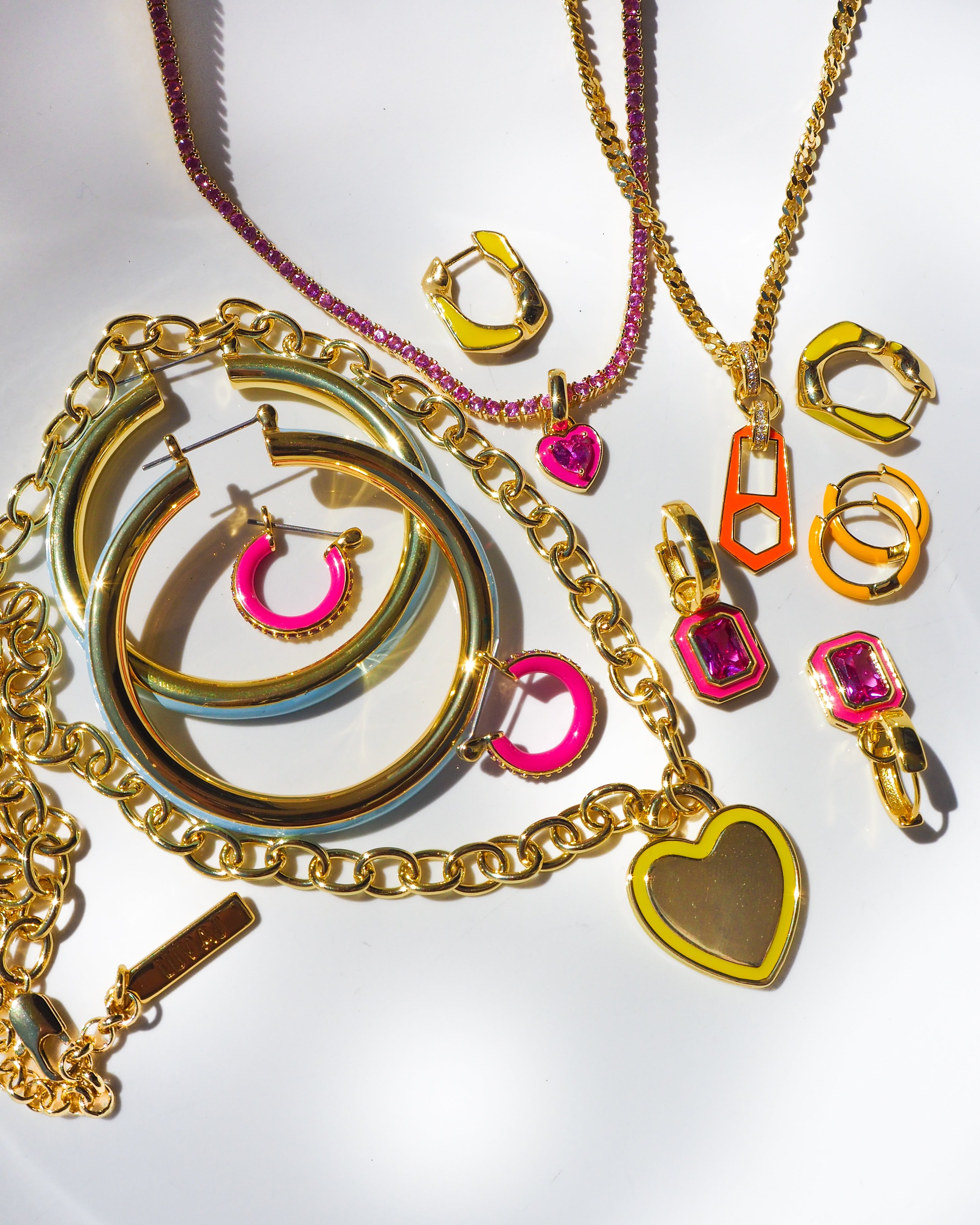 Bezel Huggies- Hot Pink- Gold