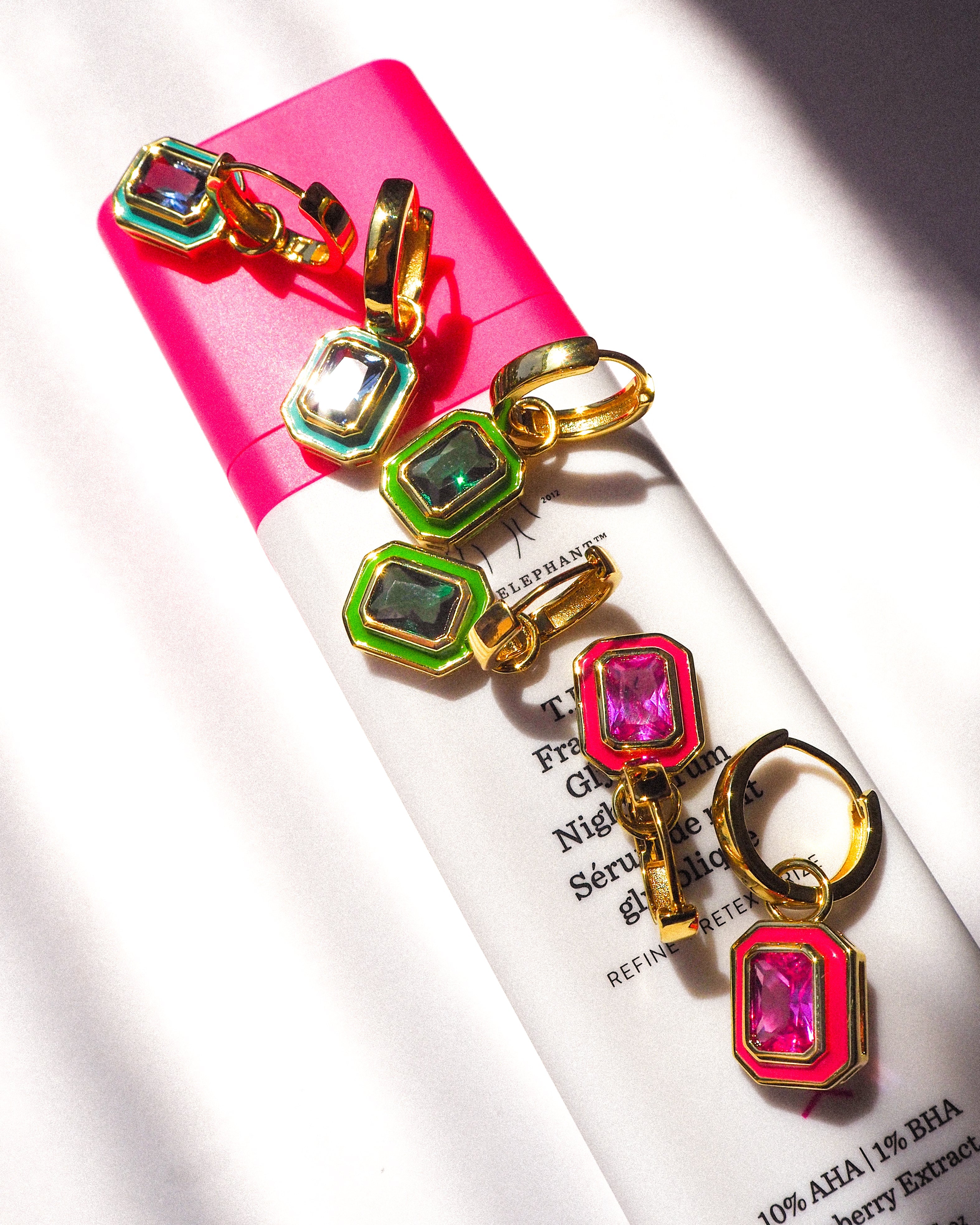 Bezel Huggies- Hot Pink- Gold