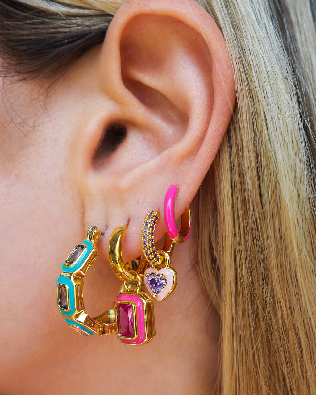 Bezel Huggies- Hot Pink- Gold