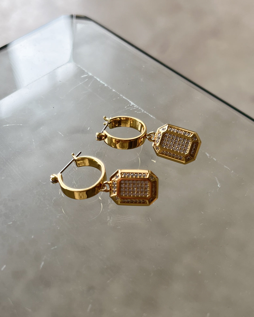 Faceted Diamond Statement Hoops- Silver