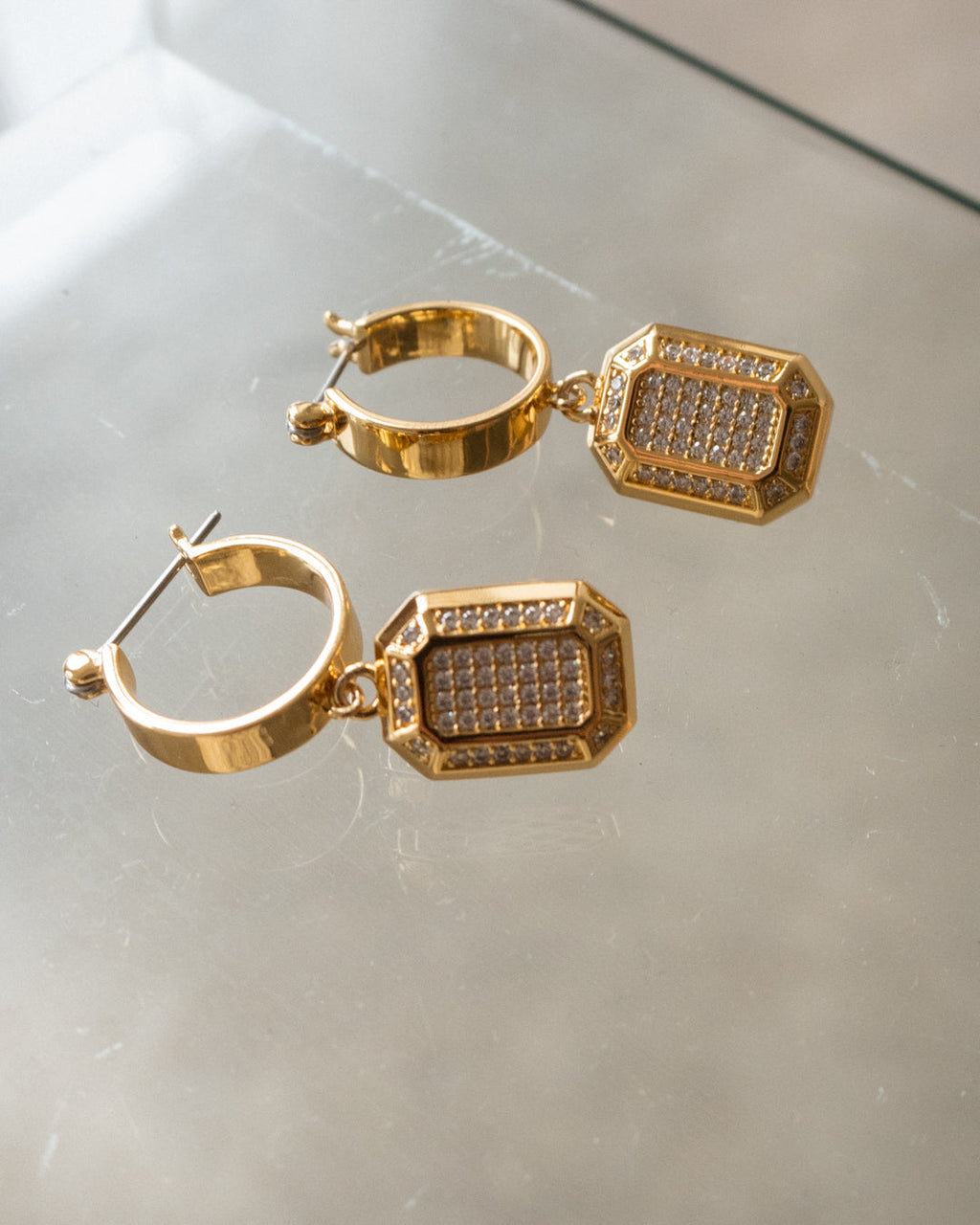 Faceted Diamond Statement Hoops- Silver