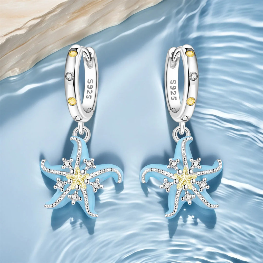 Blue Starfish Drop Earrings