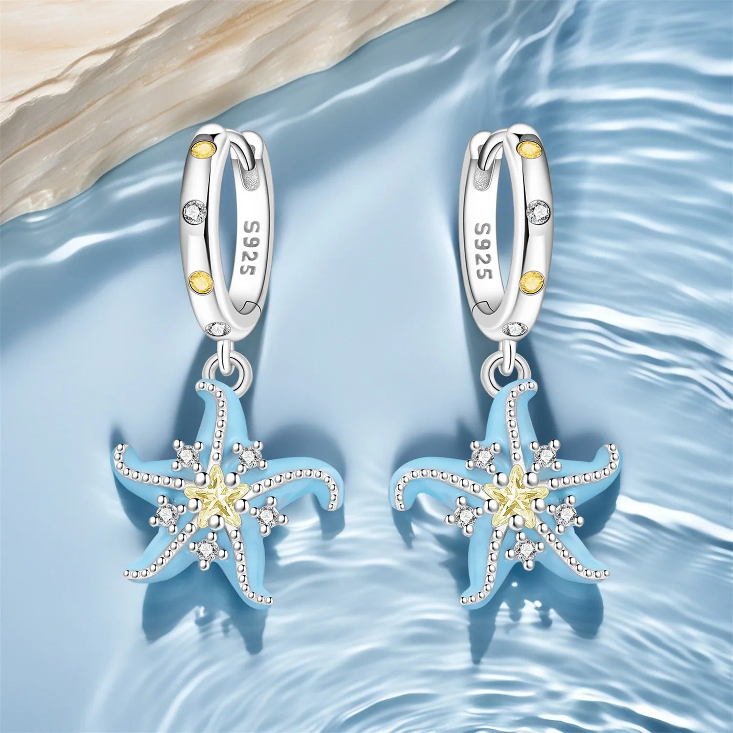 Blue Starfish Drop Earrings