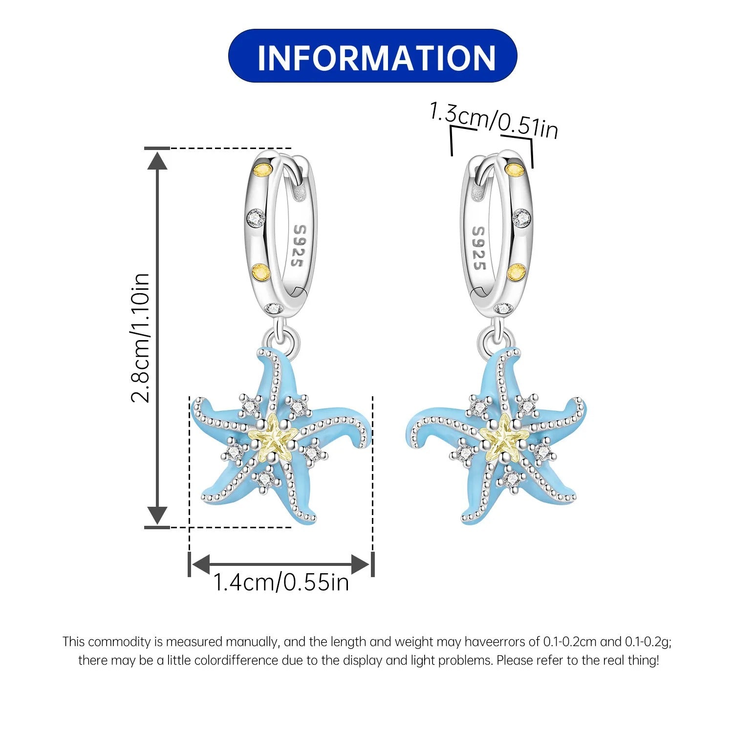 Blue Starfish Drop Earrings
